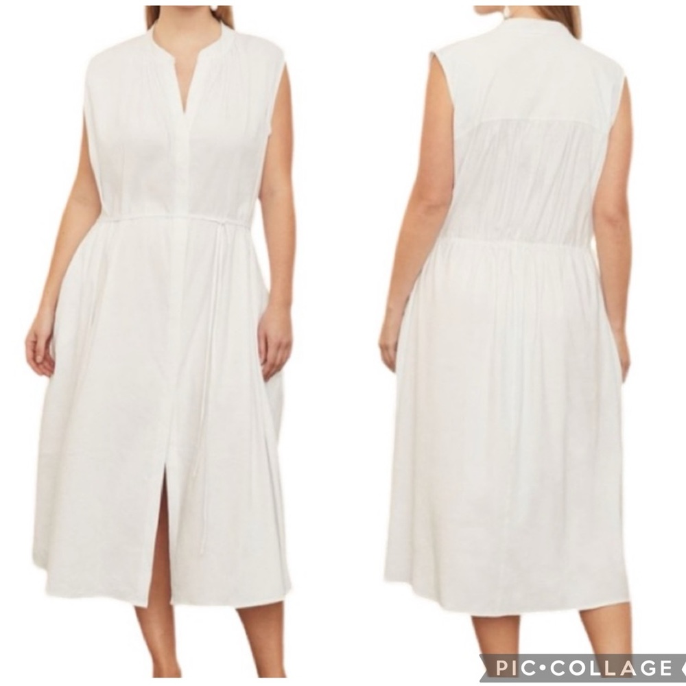 Vince Linen‎ Blend Tie Waist Shirt Dress Optic White 2X